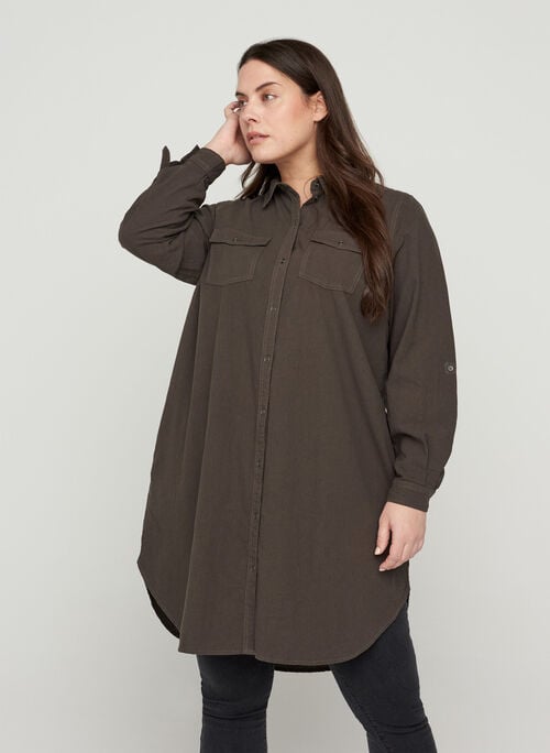 Long cotton shirt with chest pockets