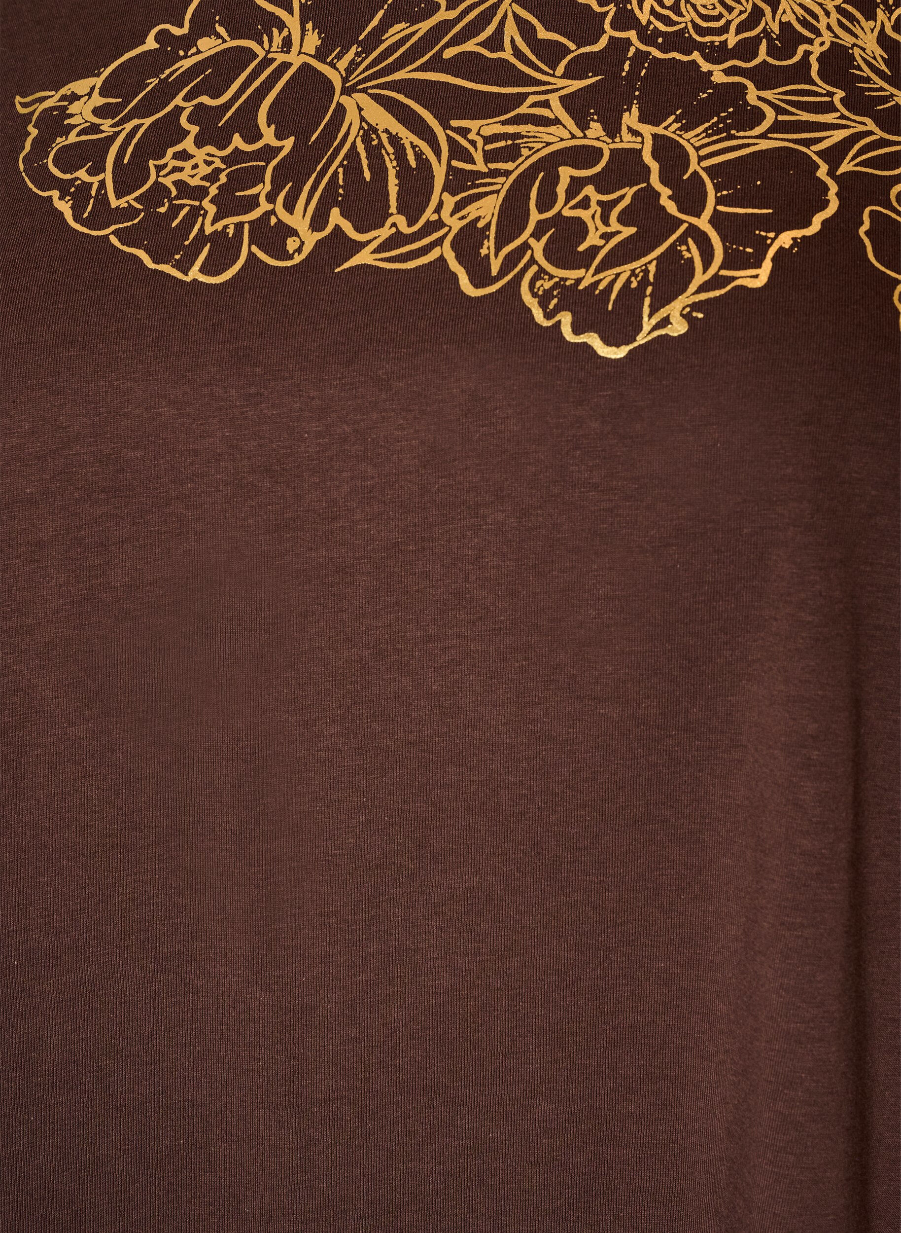 ZizzifashionCotton T-shirt with floral print, Brown, Packshot image number 2