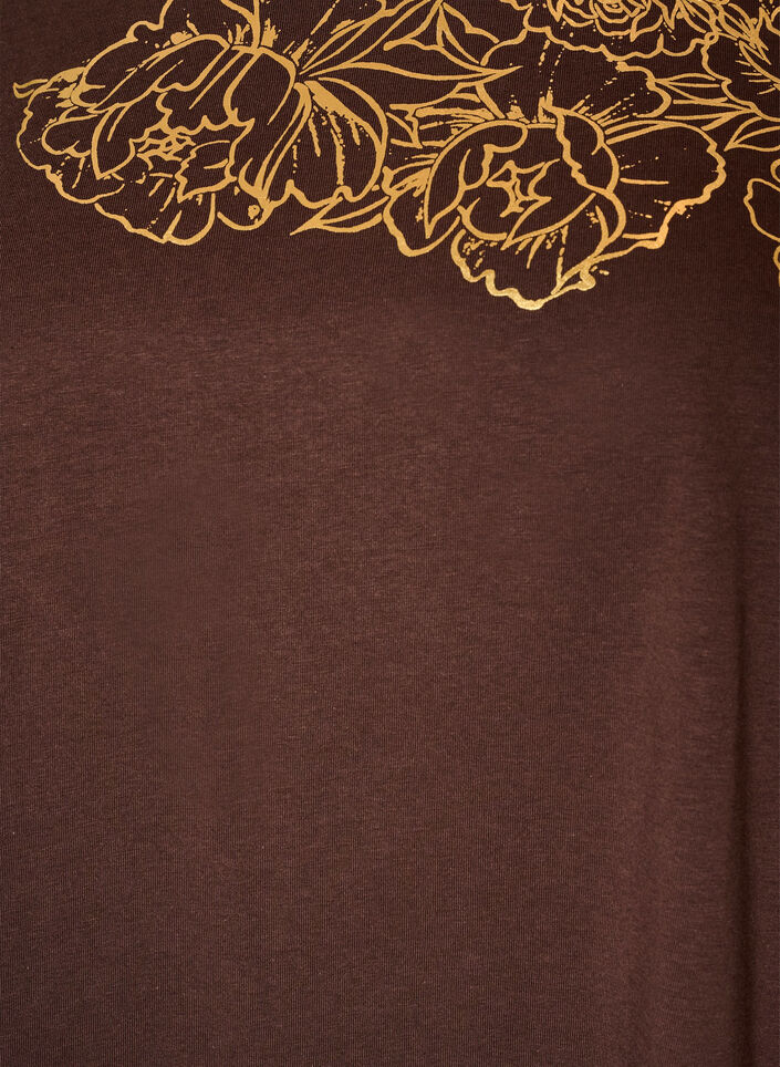 Cotton T-shirt with floral print, Brown, Packshot image number 2