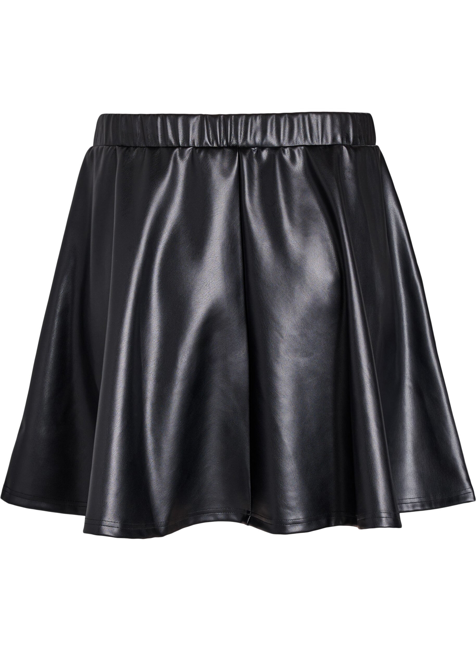 Zizzifashion Short skater skirt in faux leather, Black, Packshot image number 1