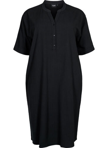 FLASH - Short sleeved midi dress in cotton, Black, Packshot image number 0