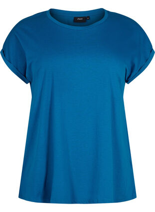 Short sleeve cotton blend T-shirt, Petrol Blue, Packshot image number 0