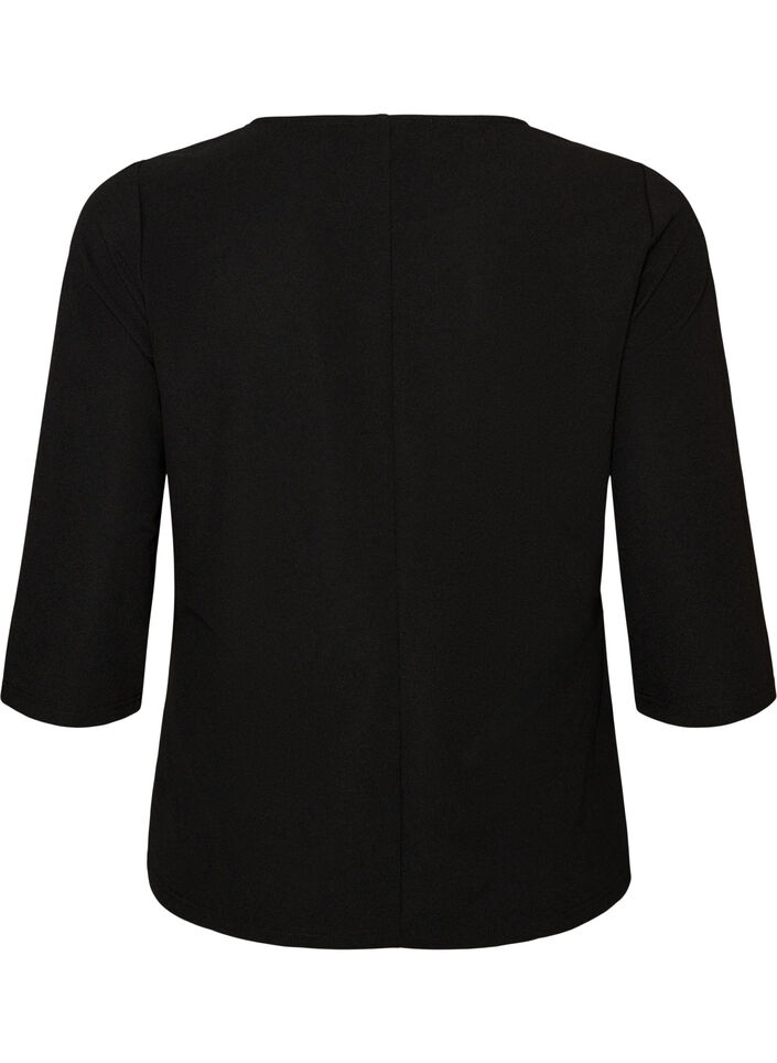 Blouse with asymmetric draping and 3/4 sleeves, Black, Packshot image number 1