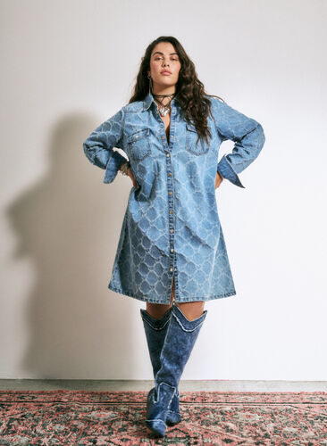 Denim dress with destroy pattern, Blue denim, Image image number 1
