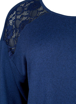 Blouse with 3/4 sleeves and lace detail, Medieval Blue Mel., Packshot image number 2