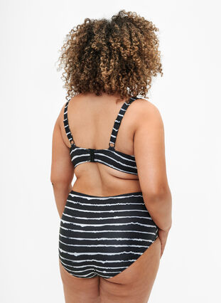 High-waisted striped bikini bottoms, Black White Stripe, Model image number 1
