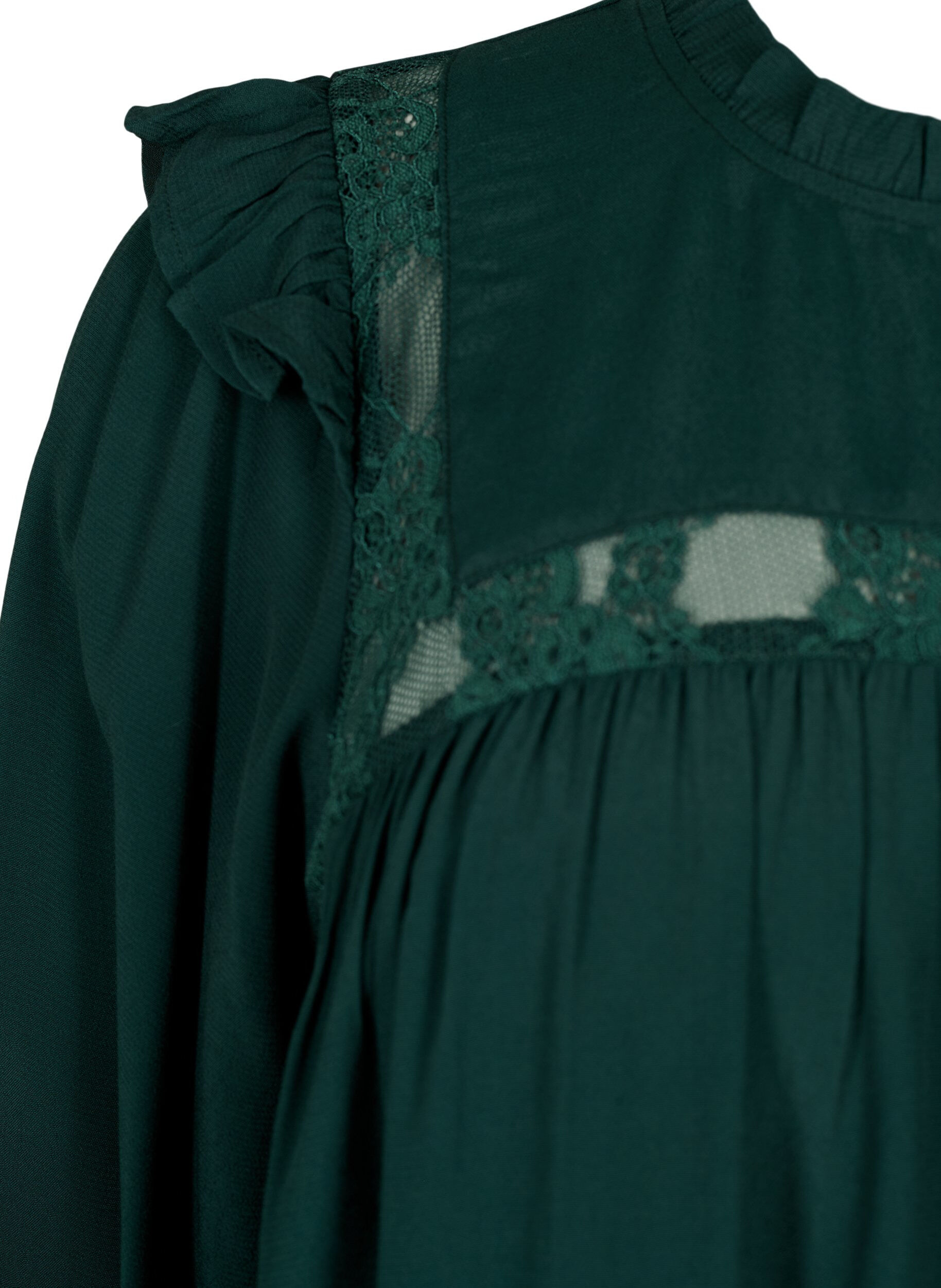 Zizzifashion Viscose blouse with frills and lace, Scarab, Packshot image number 3