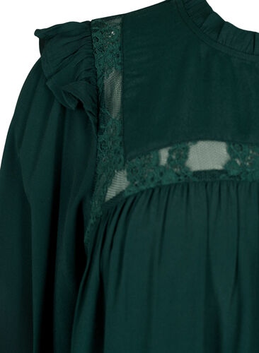 Viscose blouse with frills and lace, Scarab, Packshot image number 3