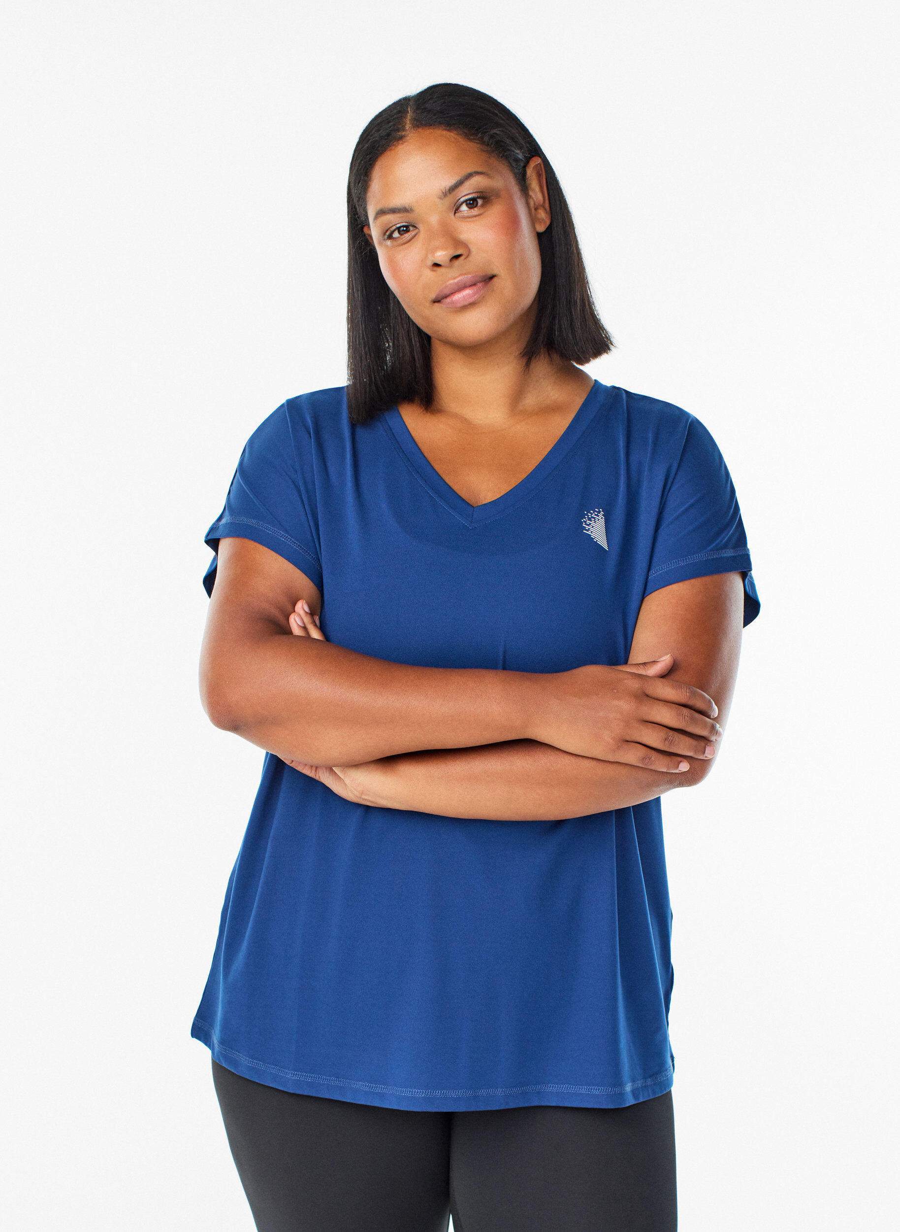 Loose training t-shirt with v-neck, Blue, Model