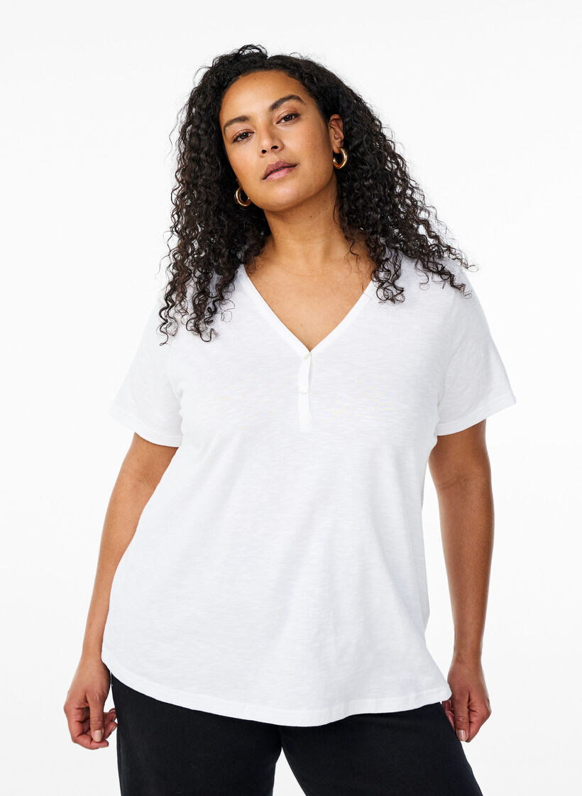 T-shirt with button detail, White, Model image number 0