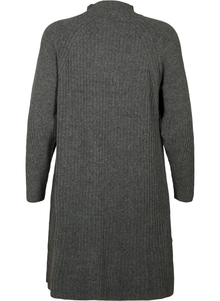 Ribbed Knit Dress with Turtleneck, Dark Grey Melange, Packshot image number 1