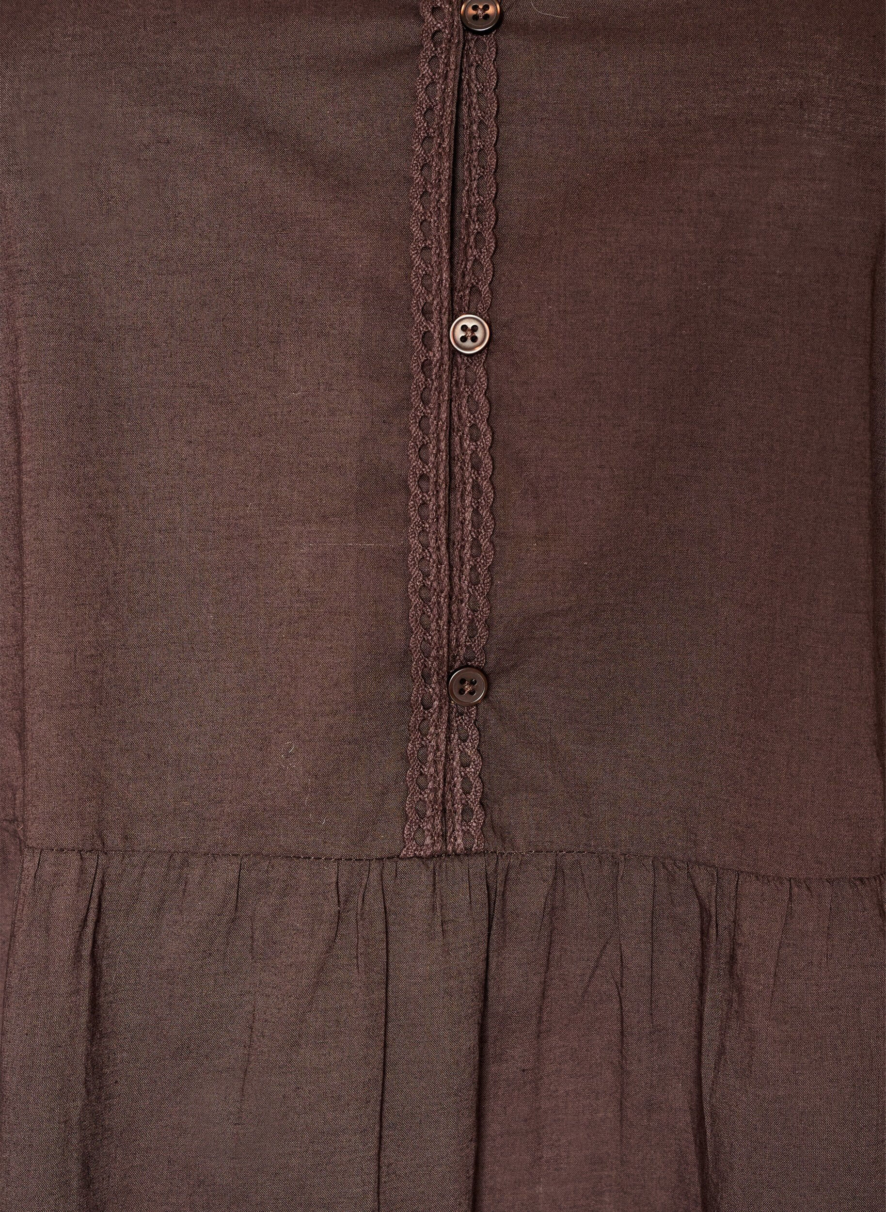 ZizzifashionCotton tunic with a V-neck and crochet trim, Brown, Packshot image number 2