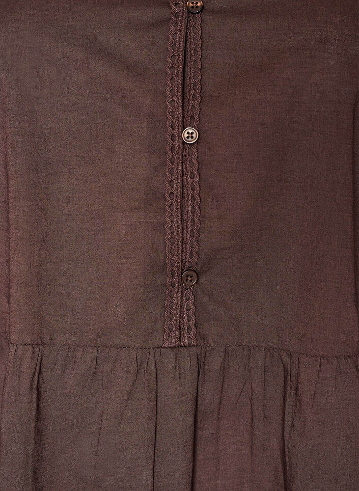 Cotton tunic with a V-neck and crochet trim, Brown, Packshot image number 2