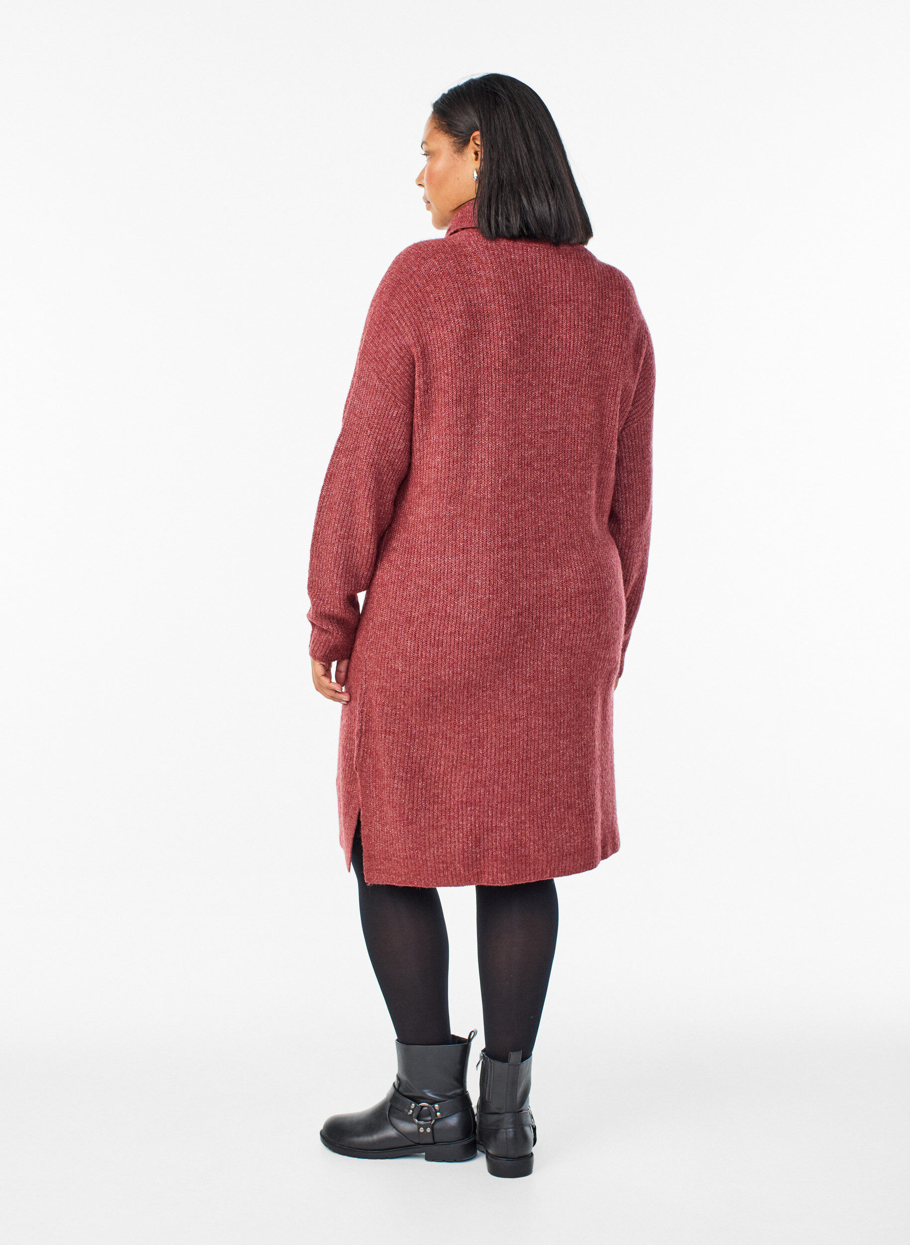 ZizzifashionKnitted dress with turtleneck, Red, Model image number 1