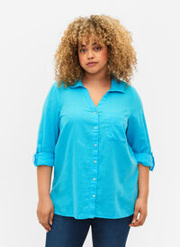 Shirt with button closure, Blue Atoll, Model