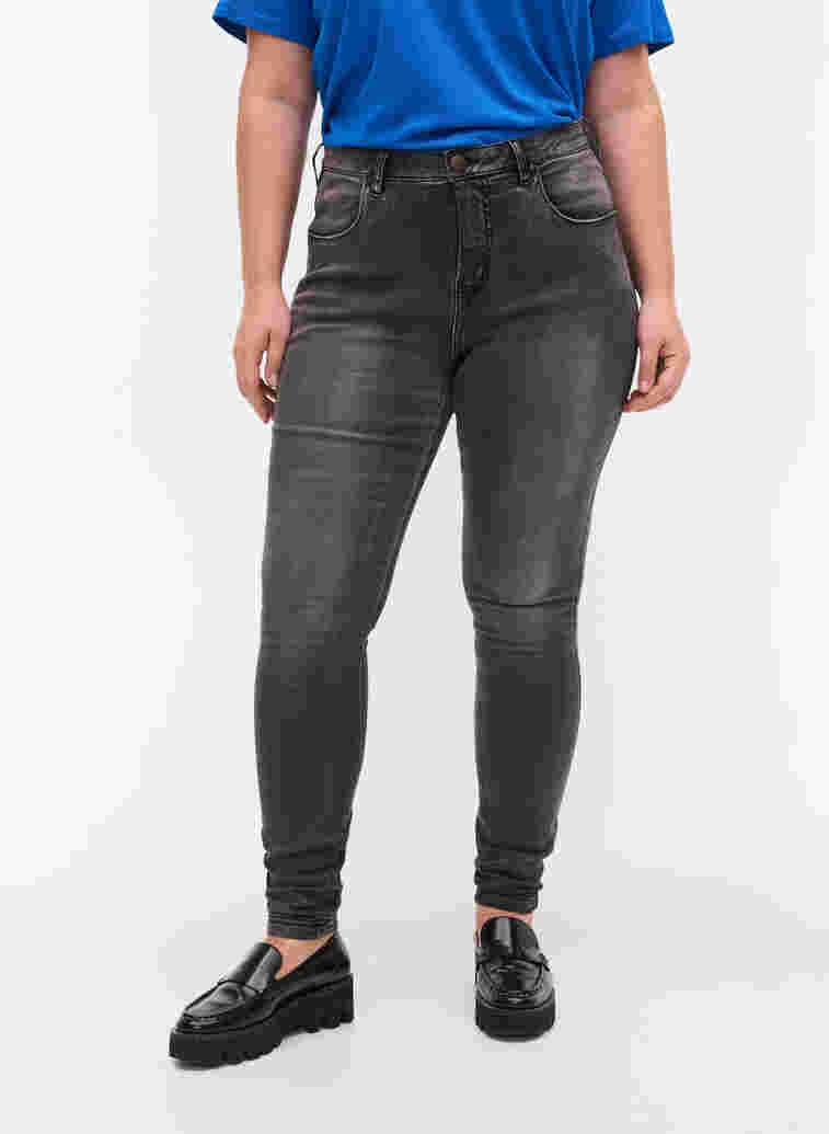 Super slim Amy jeans with high waist, Dk Grey Denim, Model image number 4