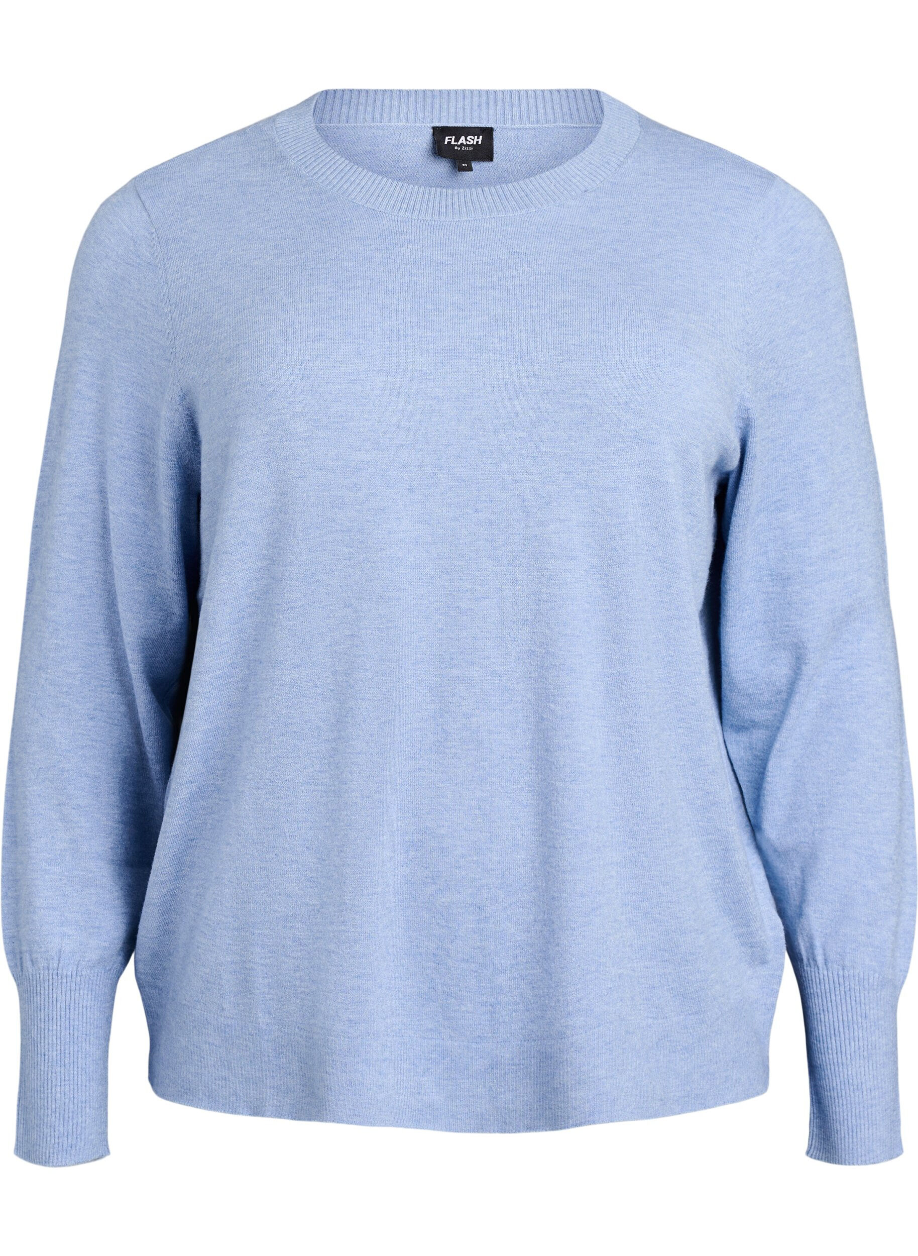 ZizzifashionKnitted blouse with a round neck, Blue, Packshot image number 0
