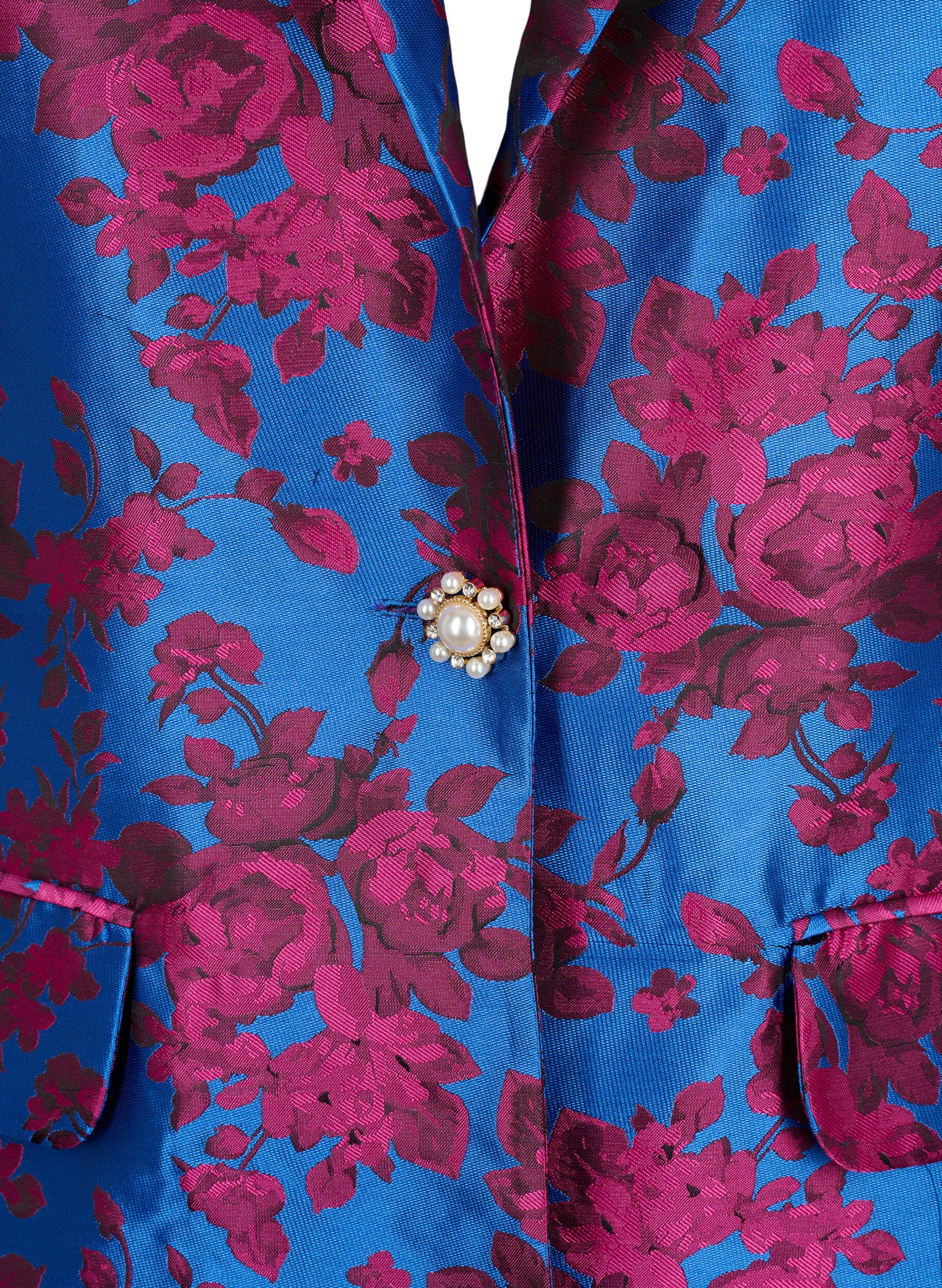 Zizzifashion Floral blazer with pearl button, Blue Quartz Jaquard, Packshot image number 2