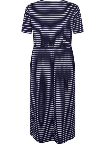 Striped midi dress in cotton with short sleeves, Night Sky Stripe, Packshot image number 1