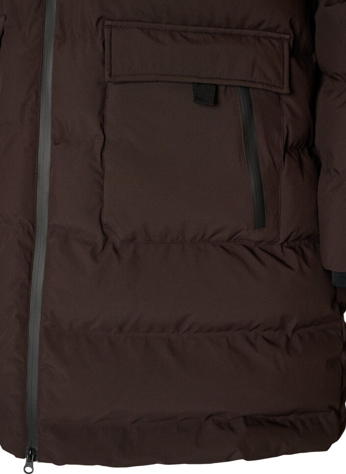 Puffer coat with hood and pockets, Brown, Packshot image number 3