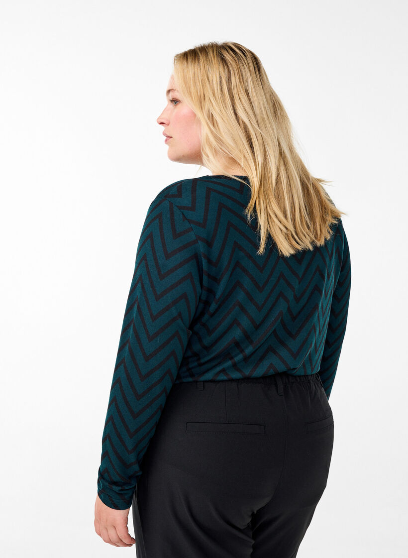 Patterned blouse with long sleeves, Green, Model image number 2