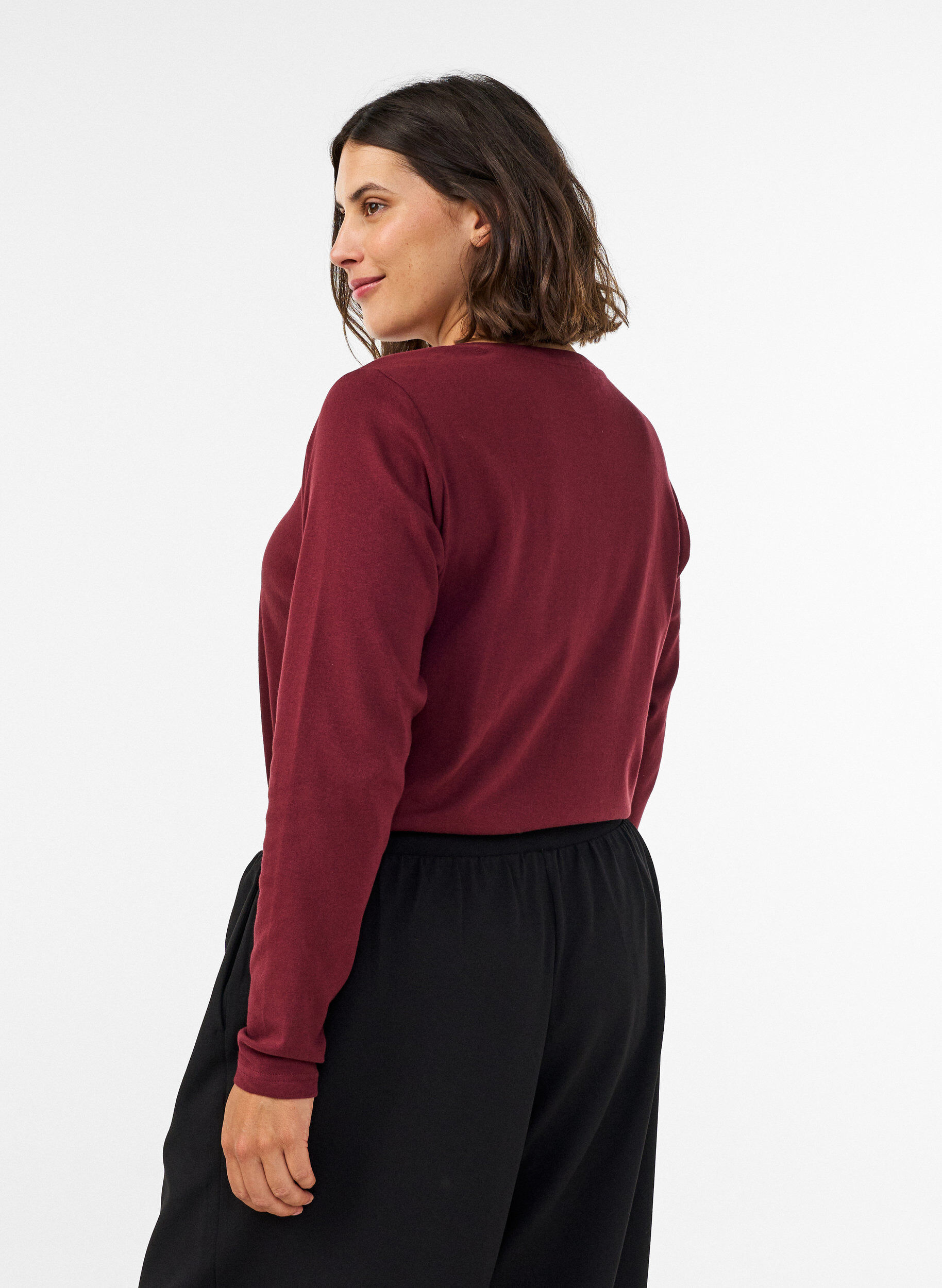 ZizzifashionLong-sleeved basic T-shirt with round neck, Red, Model image number 2