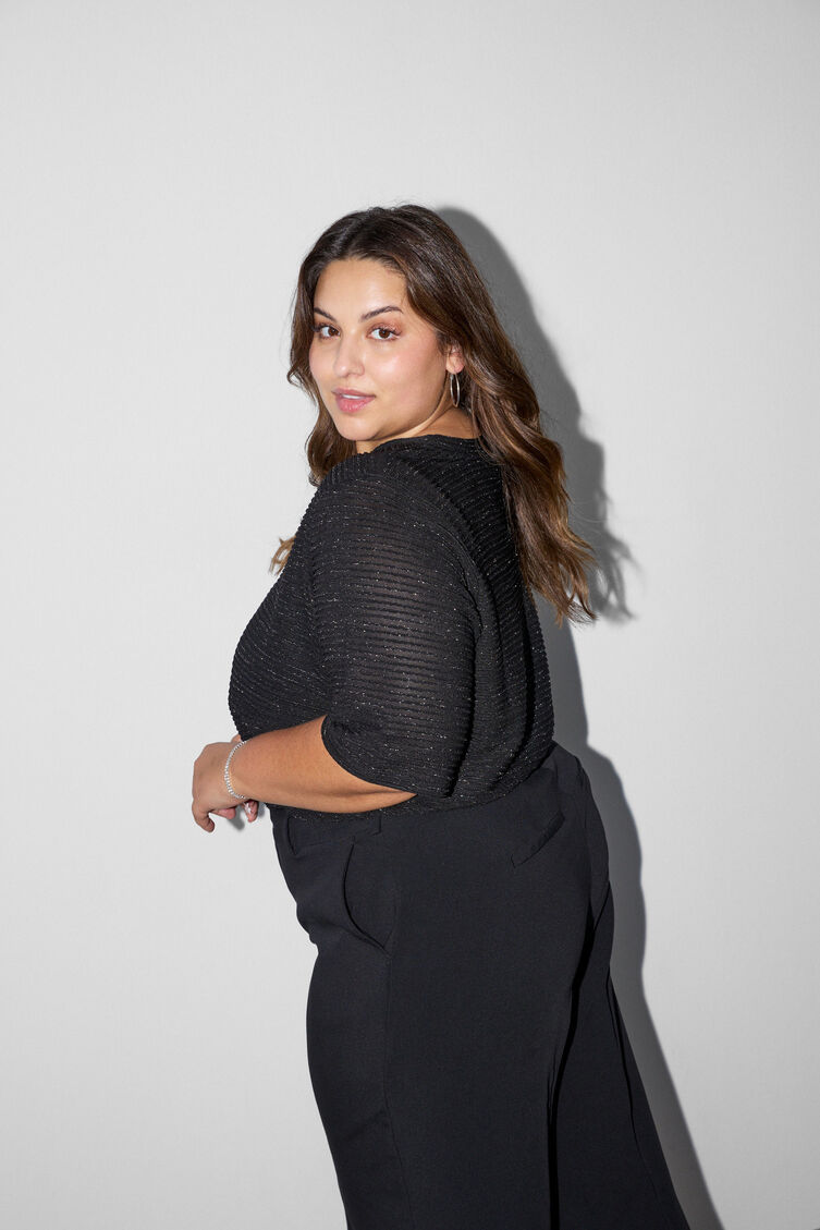 Blouse with texture and glitter, Black, Model image number 2