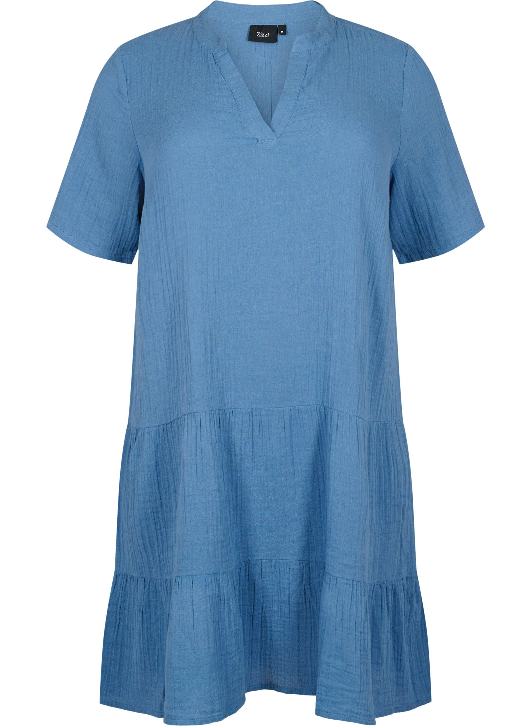 Zizzifashion Short sleeve dress in 100% cotton, Moonlight Blue, Packshot image number 0