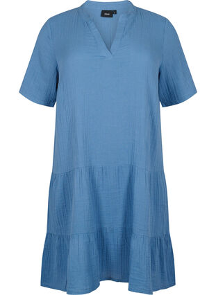 Short sleeve dress in 100% cotton, Moonlight Blue, Packshot image number 0