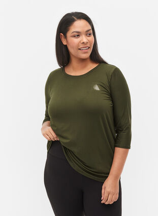 Workout top with 3/4 sleeves, Forest Night, Model image number 0