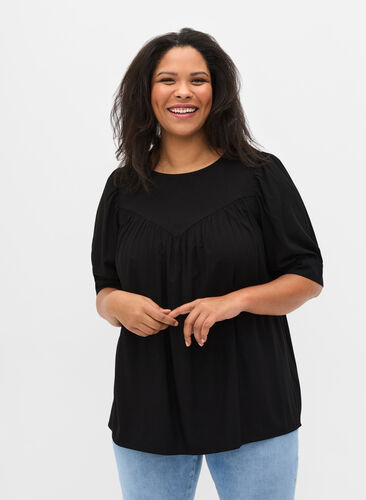 A-line blouse in viscose, Black, Model image number 0