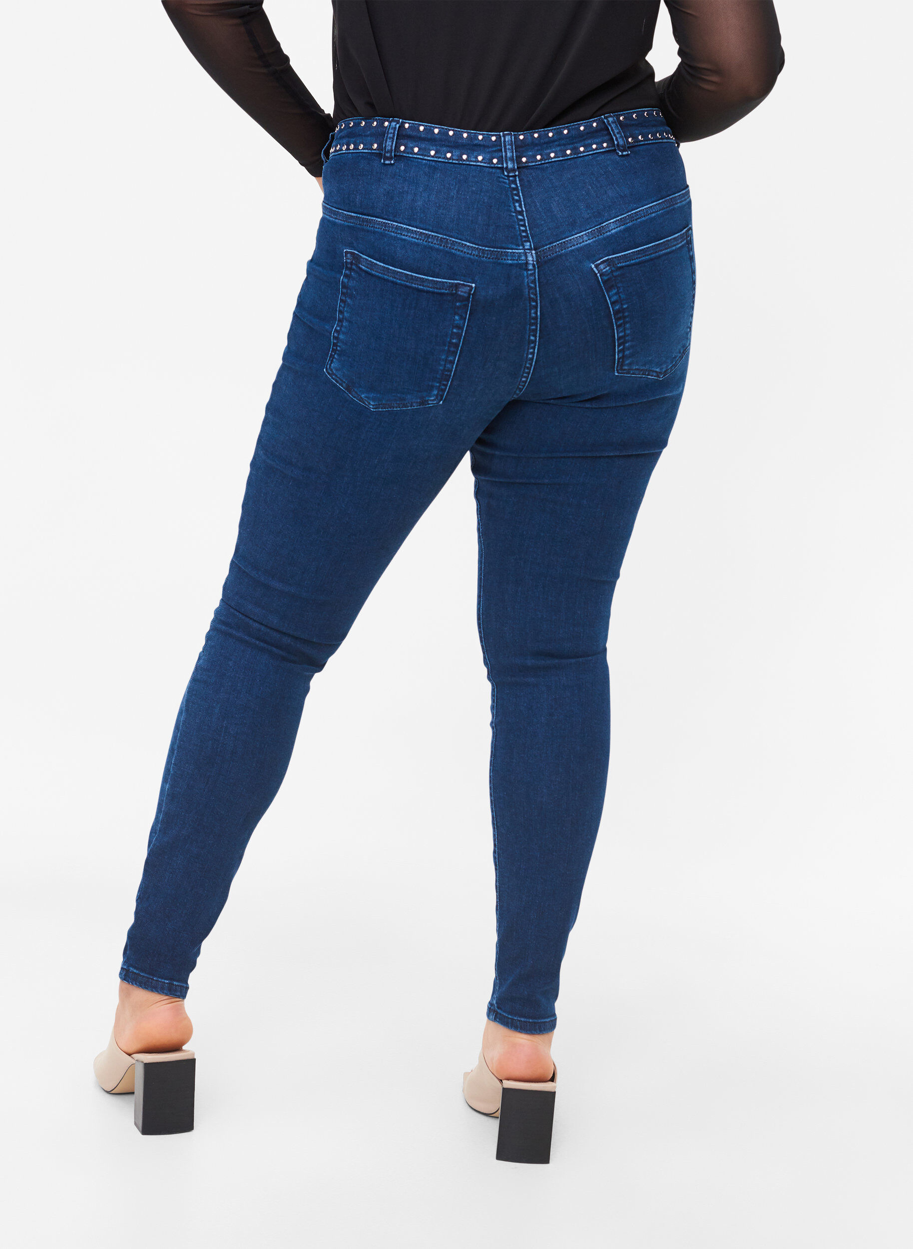 Zizzifashion Super slim Amy jeans with studs, Dark blue, Model image number 1