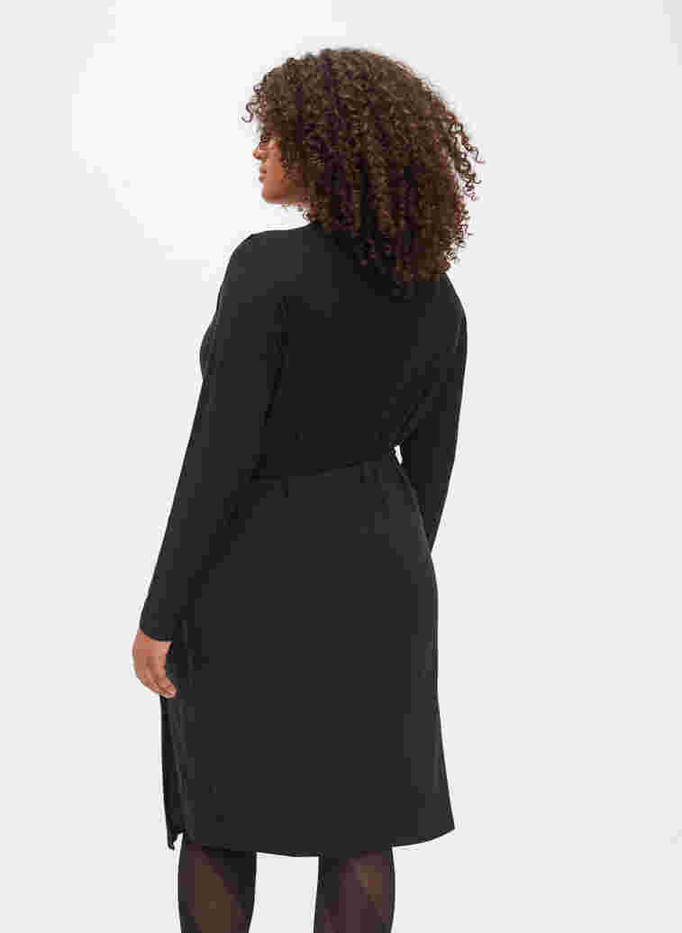 Long sleeved wrap dress in viscose, Black, Model image number 1