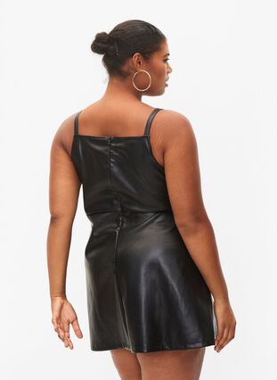 Faux leather a-line dress, Black, Model image number 1