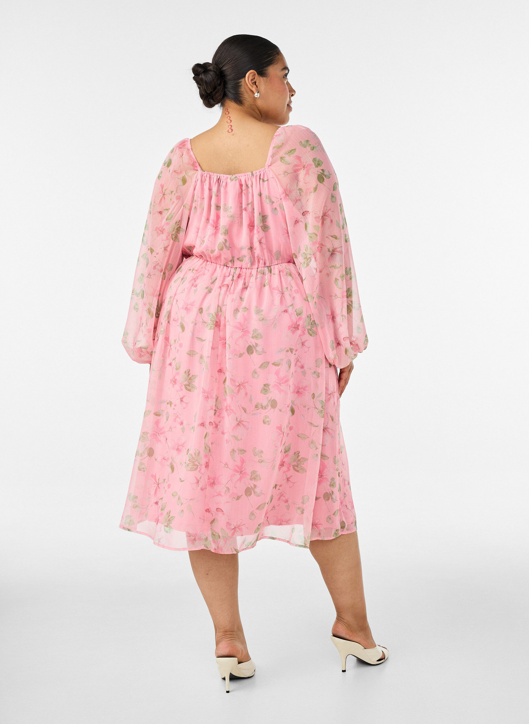 ZizzifashionChiffon party dress with long sleeves, Rose, Model image number 1