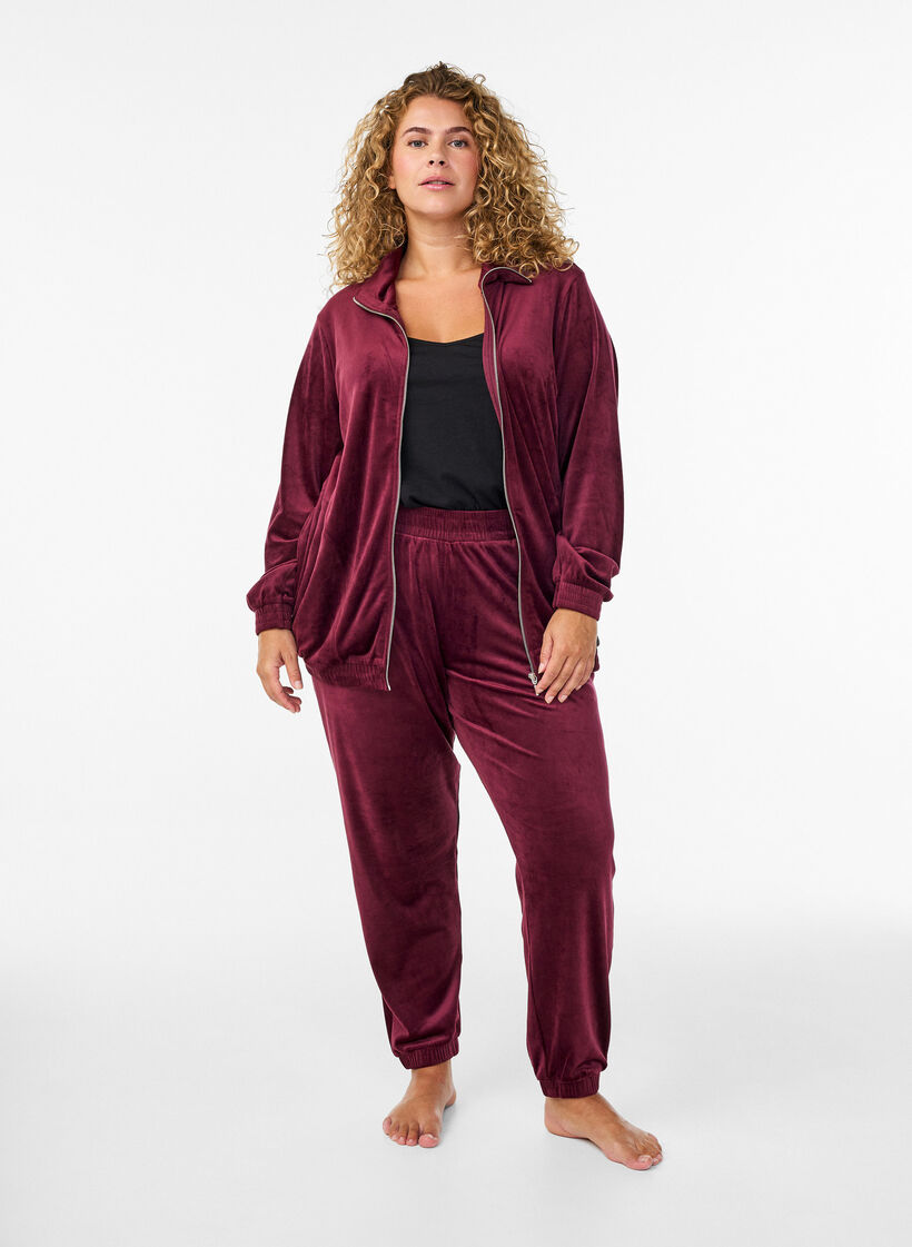 Loose velvet trousers, Red, Model image number 0