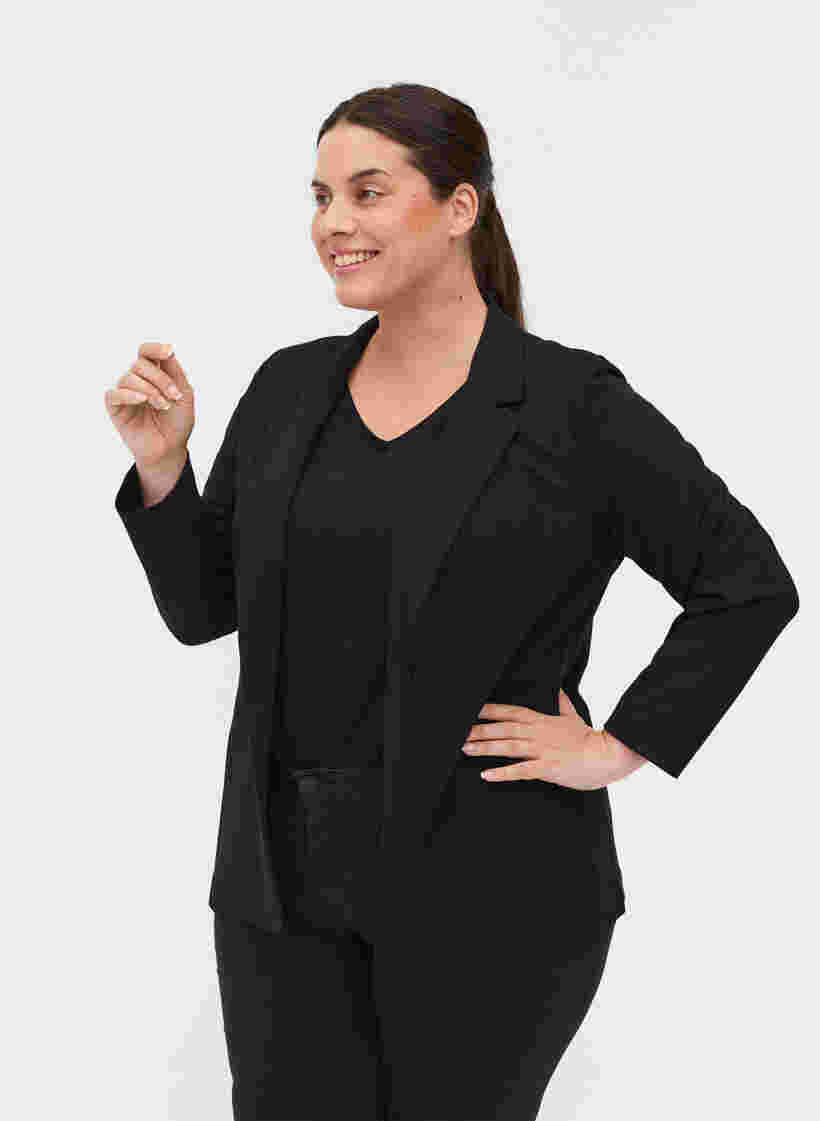 Simple blazer with button, Black, Model
