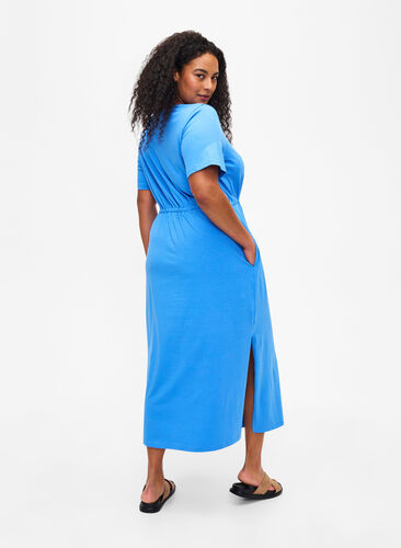 Midi dress in cotton with short sleeves, Marina SOLID, Model image number 1