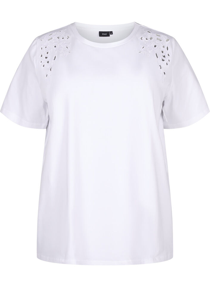 Organic cotton T-shirt with embroidery details, Bright White, Packshot image number 0