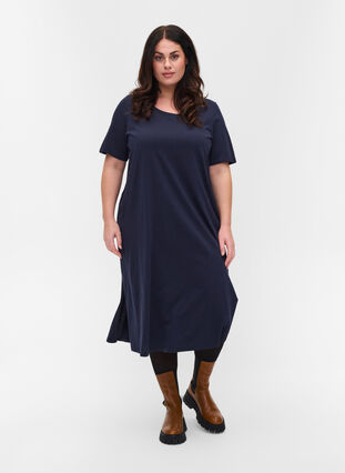Cotton t-shirt dress with side slits, Night Sky, Model image number 2