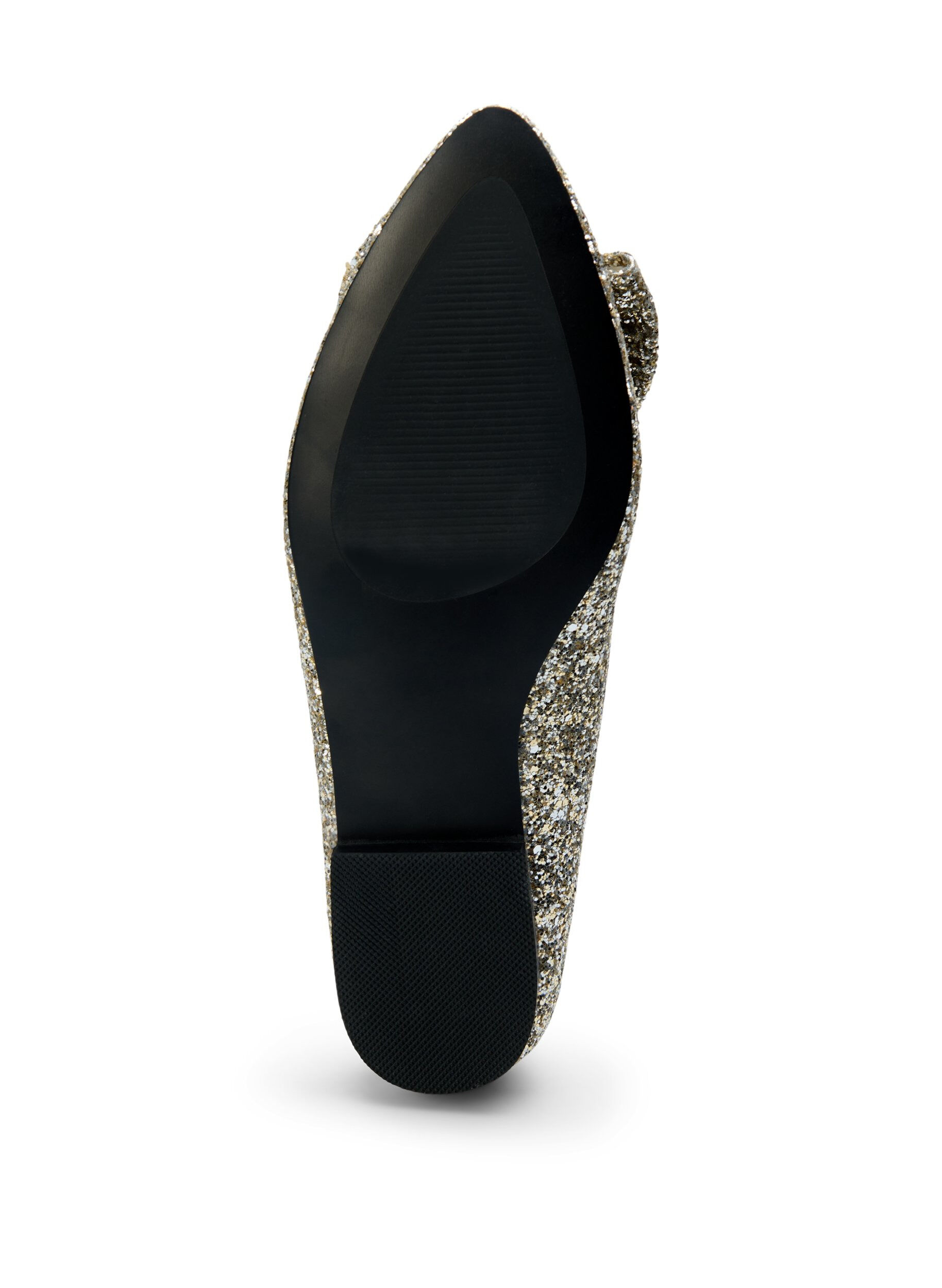Zizzifashion Wide fit glitter ballerina with bow, Gold Glitter, Packshot image number 4