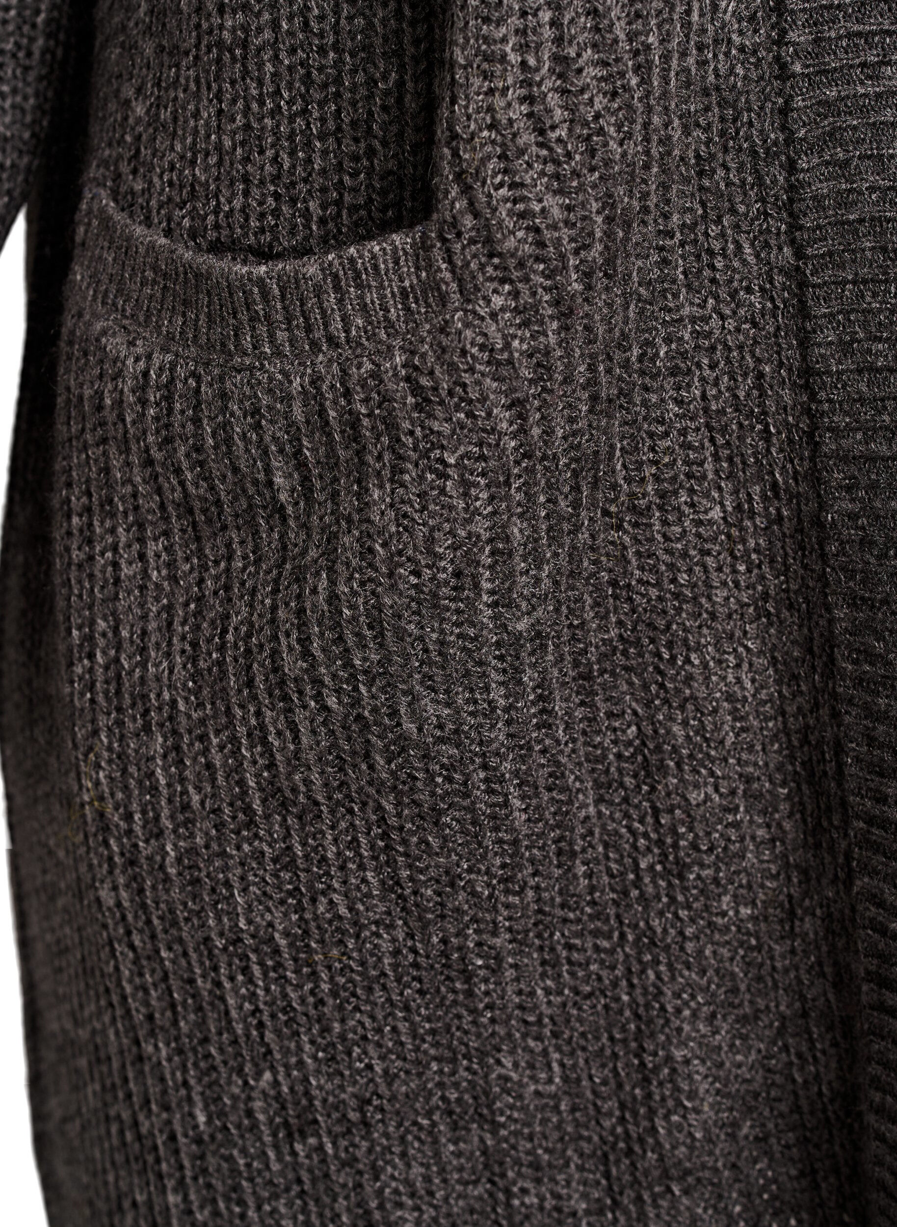 Zizzifashion FLASH - Long rib knit cardigan with pockets, Dark Grey, Packshot image number 3