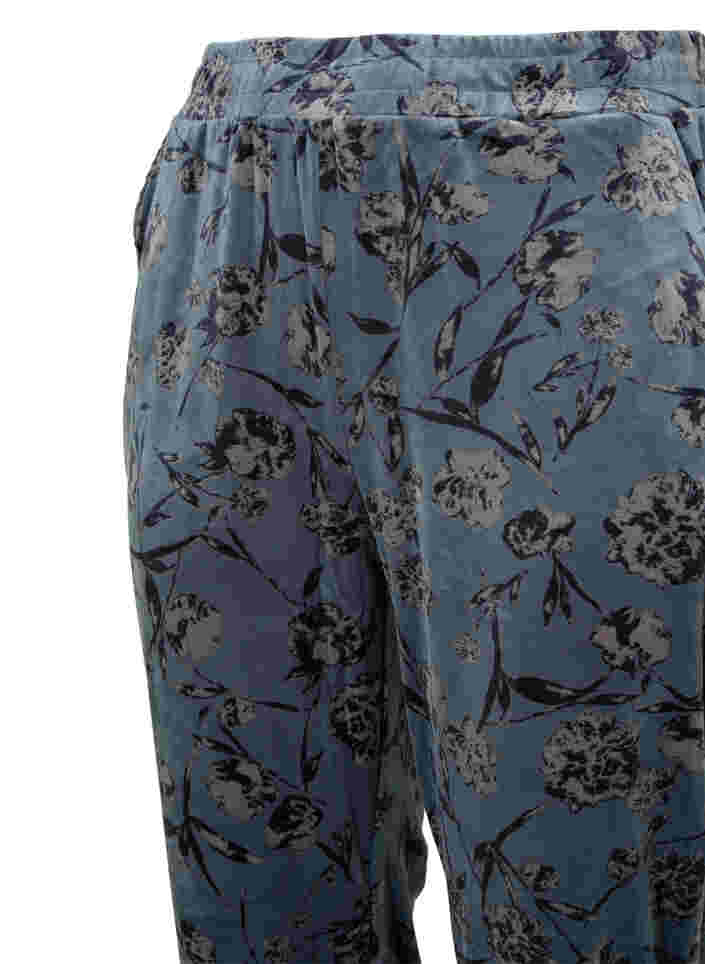 Floral print velour trousers with pockets, Green Gables, Packshot image number 2