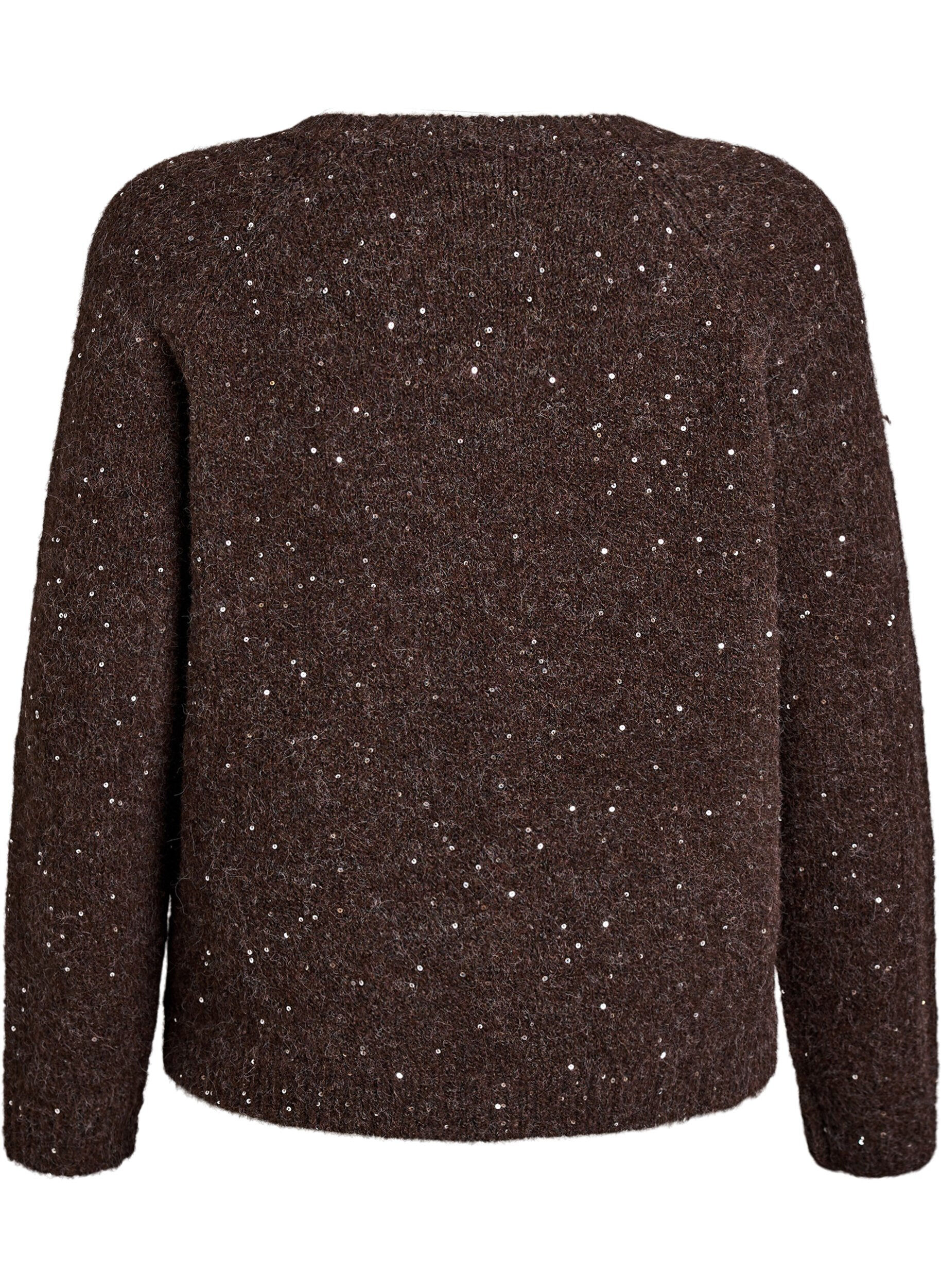 Zizzifashion Knitted cardigan with sequins, Brown, Packshot image number 1