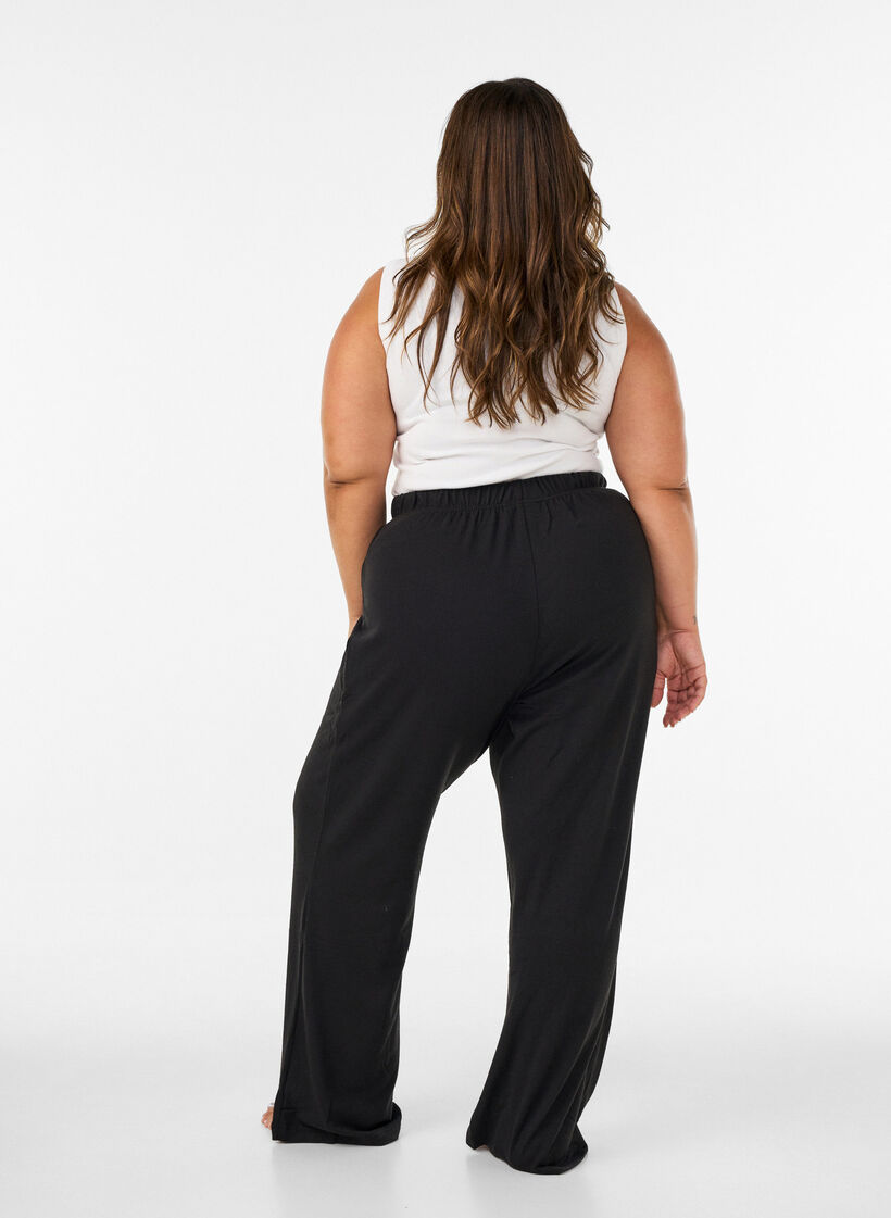 High-waisted wide-leg jersey trousers, Black, Model image number 2
