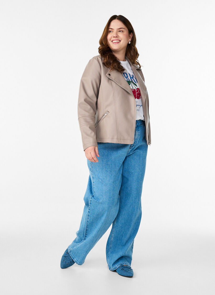 Biker jacket in faux leather, Grey, Model image number 1