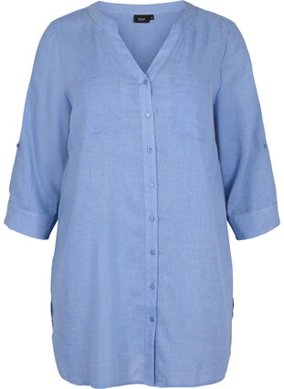 Long shirt with 3/4 sleeves and v-neckline, Ultramarine, Packshot image number 0