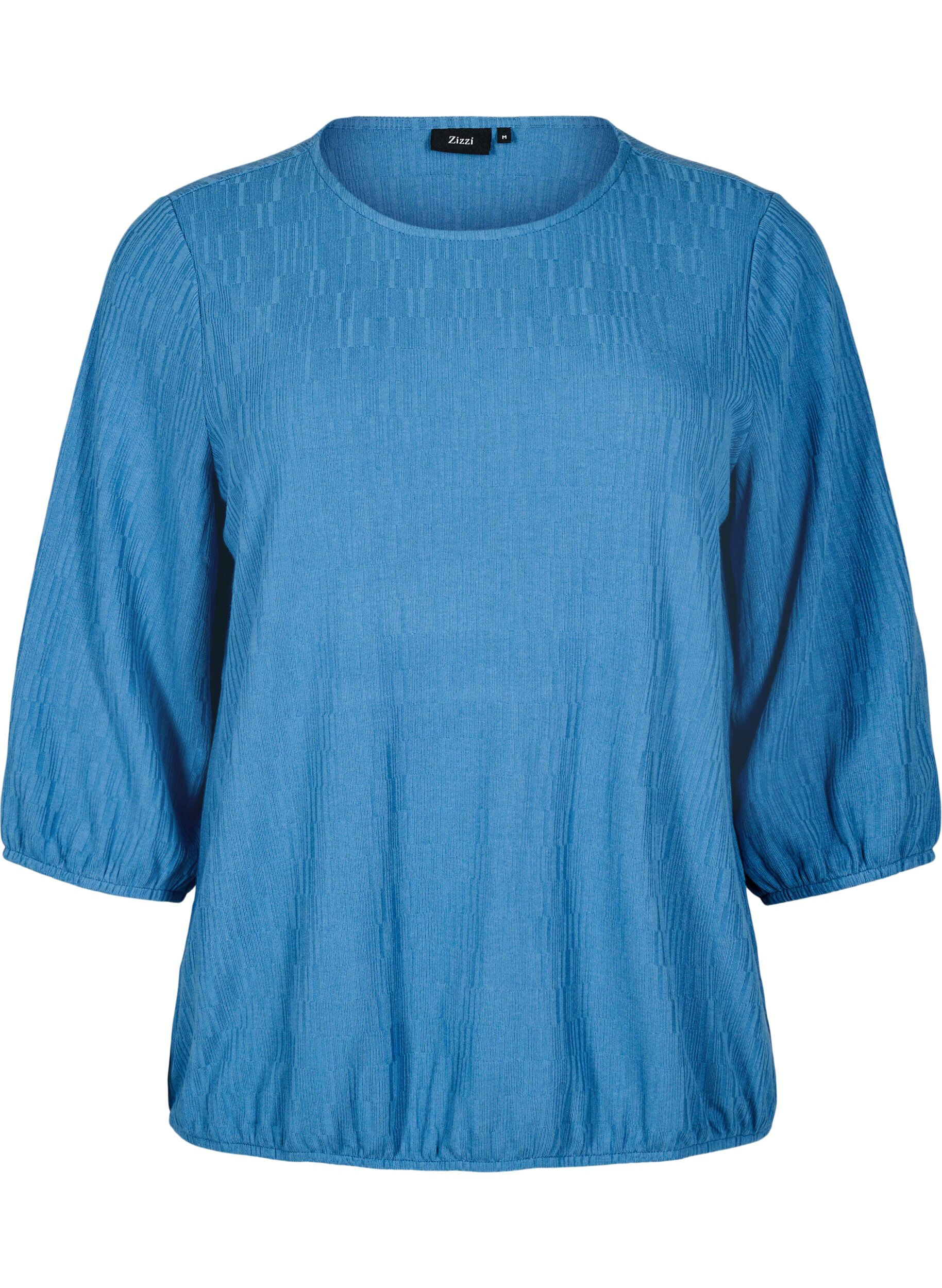 ZizzifashionBlouse with texture and 3/4 sleeves, Blue, Packshot image number 0