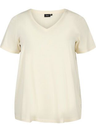 Short sleeve t-shirt with v-neckline, Birch, Packshot image number 0
