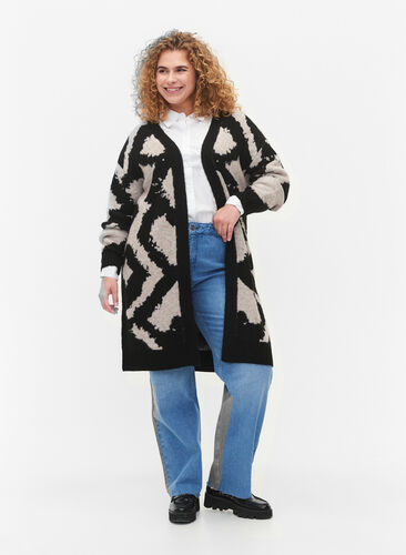 Patterned knitwear cardigan, Black Comb, Model image number 2